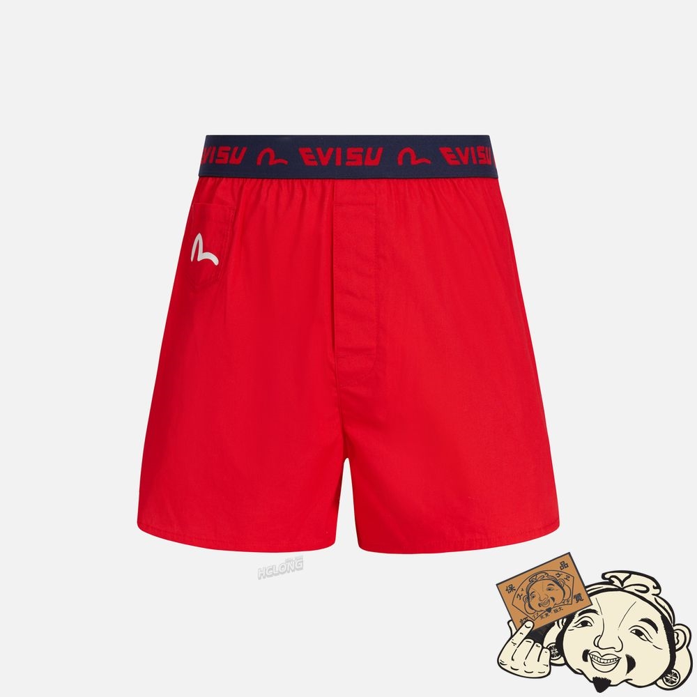 Men Evisu GRAFFITI STICKER WITH DAICOCK PRINT BOXER SHORTS Rouge | 370YBTEUZ