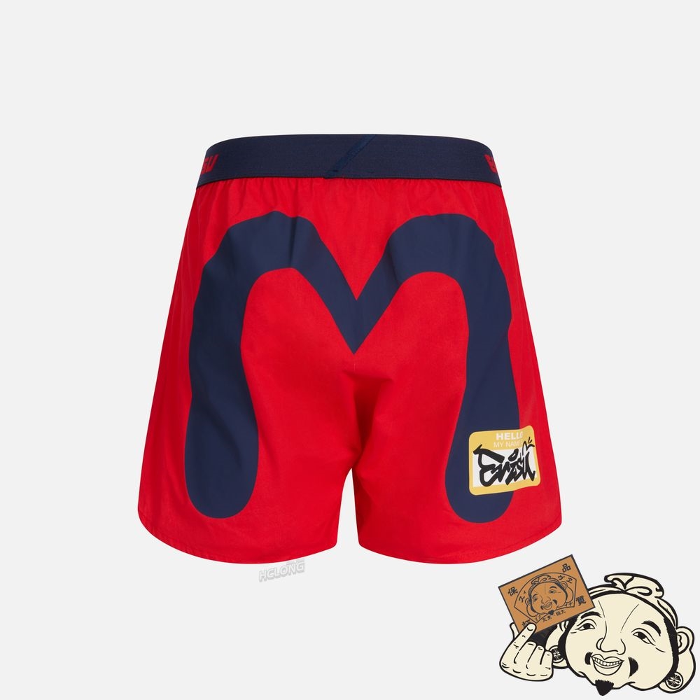 Men Evisu GRAFFITI STICKER WITH DAICOCK PRINT BOXER SHORTS Rouge | 370YBTEUZ