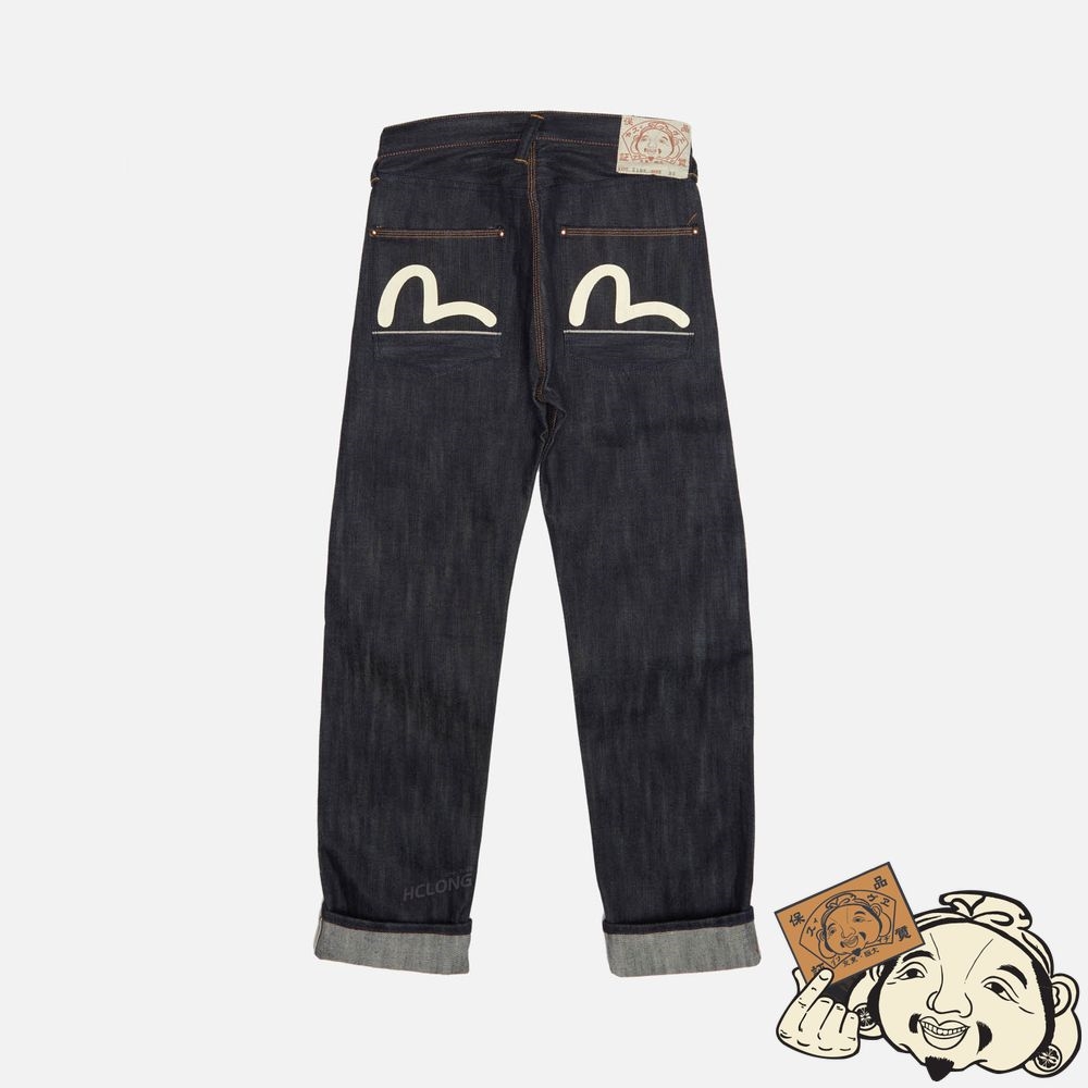 Men Evisu HANDPRINTED SEAGULL STRAIGHT FIT RAW DENIM SELVEDGE JEANS Indigo | 824JYMARE