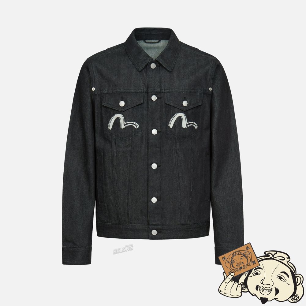 Men Evisu HANNYA AND KAMON COLLAGE PRINT DENIM JACKET Indigo | 830OZUXIQ