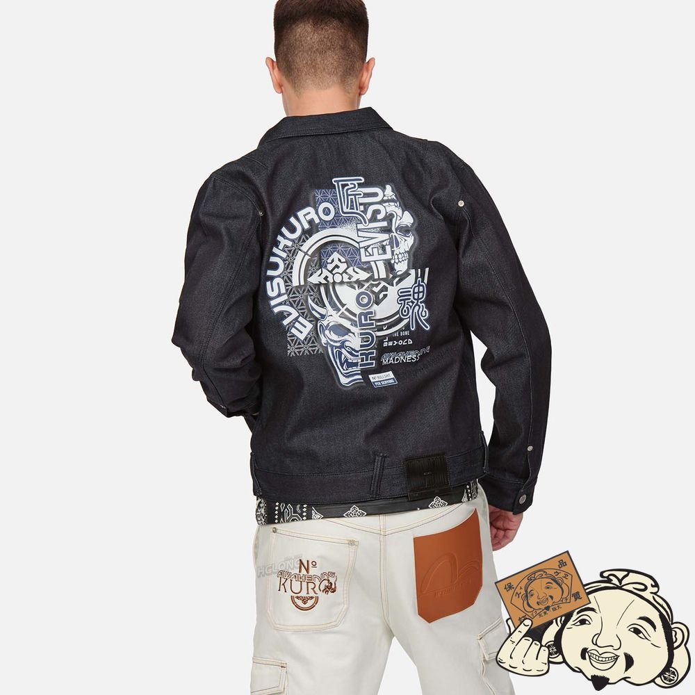 Men Evisu HANNYA AND KAMON COLLAGE PRINT DENIM JACKET Indigo | 830OZUXIQ