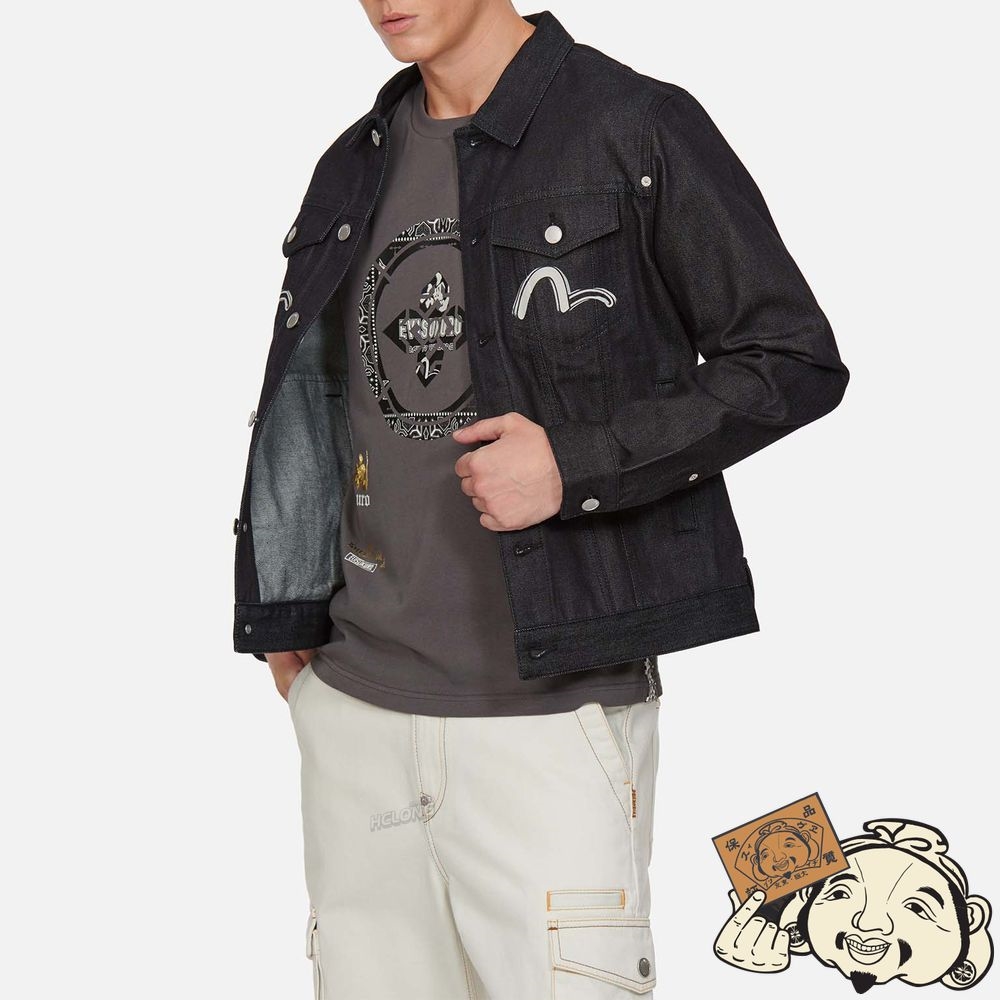 Men Evisu HANNYA AND KAMON COLLAGE PRINT DENIM JACKET Indigo | 830OZUXIQ