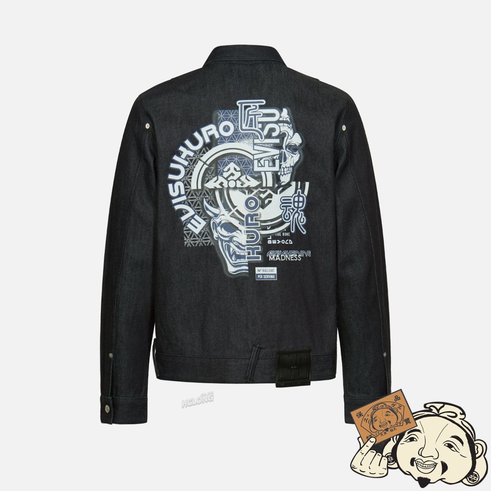 Men Evisu HANNYA AND KAMON COLLAGE PRINT DENIM JACKET Indigo | 830OZUXIQ