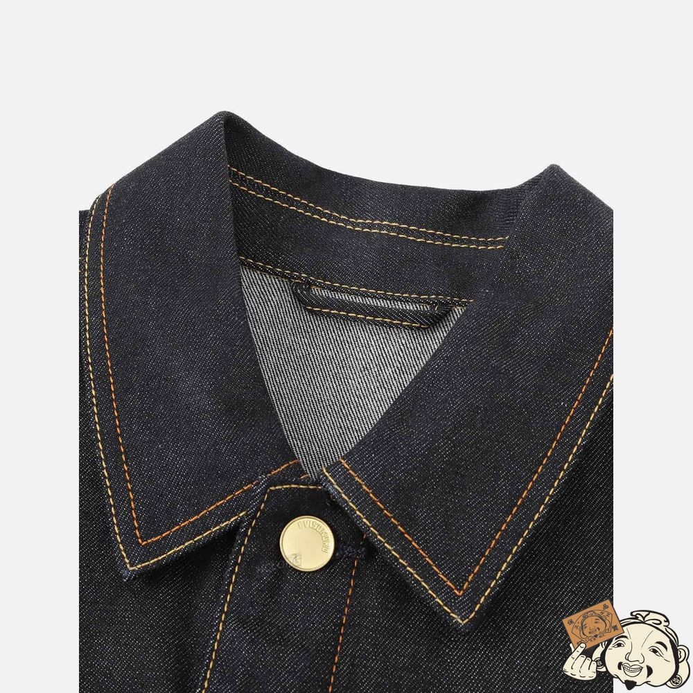 Men Evisu HANNYA AND LOGO EMBROIDERED DENIM JACKET Indigo | 679ZHYIRU