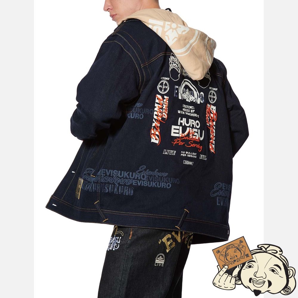 Men Evisu HANNYA EMBROIDERED DENIM JACKET Indigo | 937RETPKA