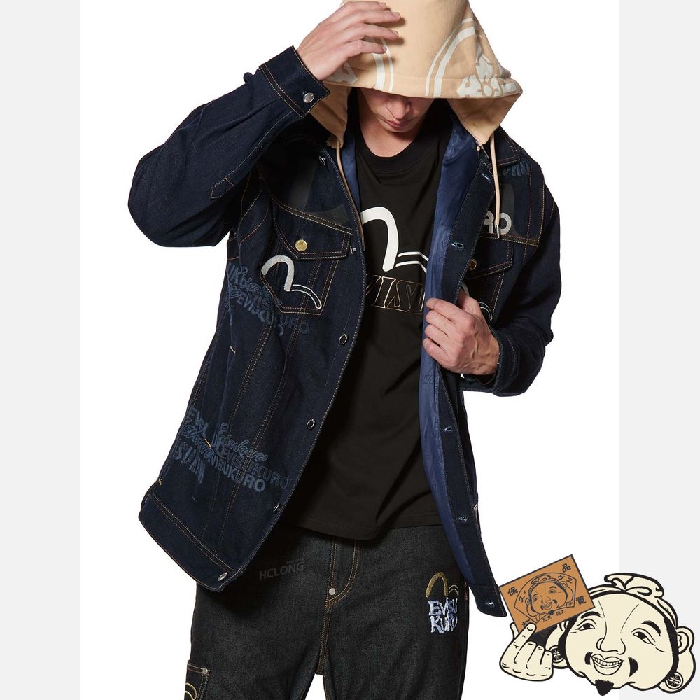 Men Evisu HANNYA EMBROIDERED DENIM JACKET Indigo | 937RETPKA