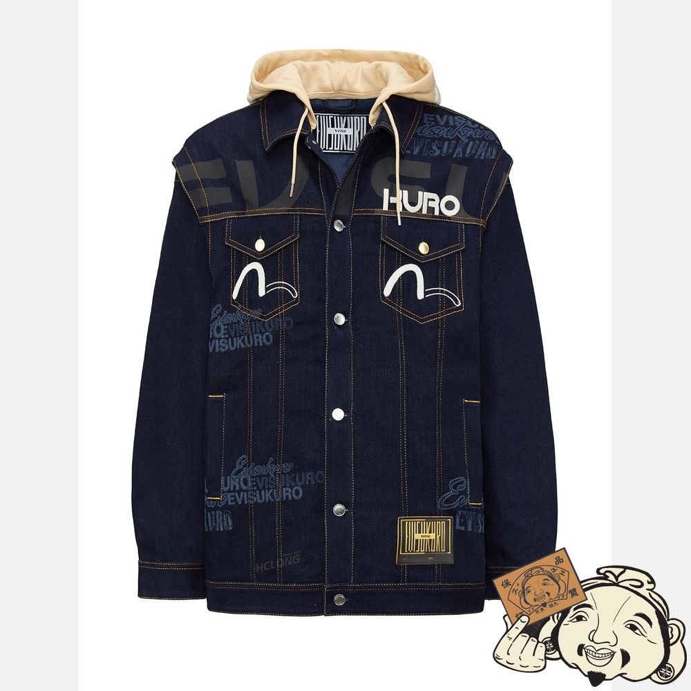 Men Evisu HANNYA EMBROIDERED DENIM JACKET Indigo | 937RETPKA
