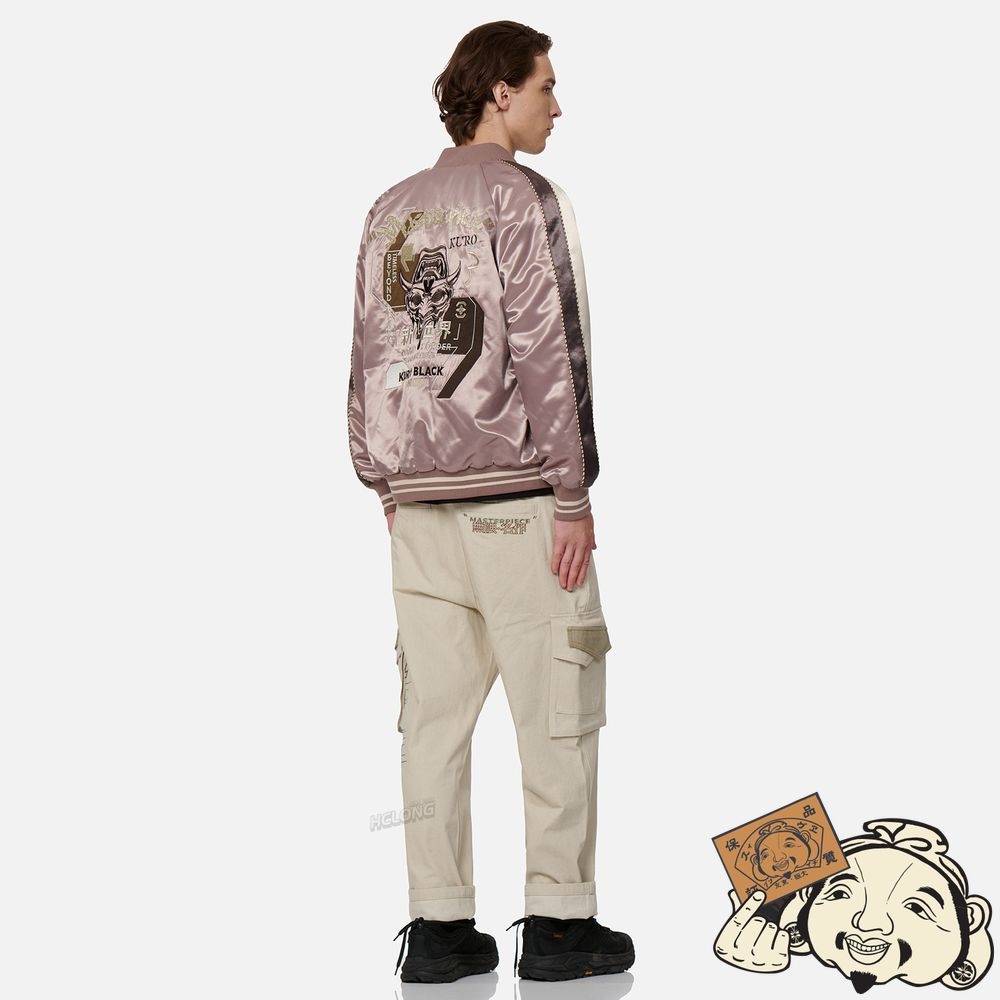 Men Evisu HANNYA EMBROIDERY PANELLING PADDED SOUVENIR JACKET Beige | 375RLVWYH