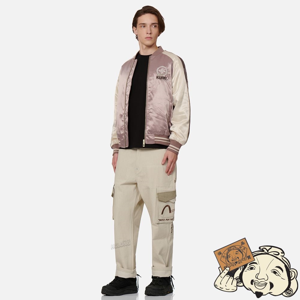 Men Evisu HANNYA EMBROIDERY PANELLING PADDED SOUVENIR JACKET Beige | 375RLVWYH