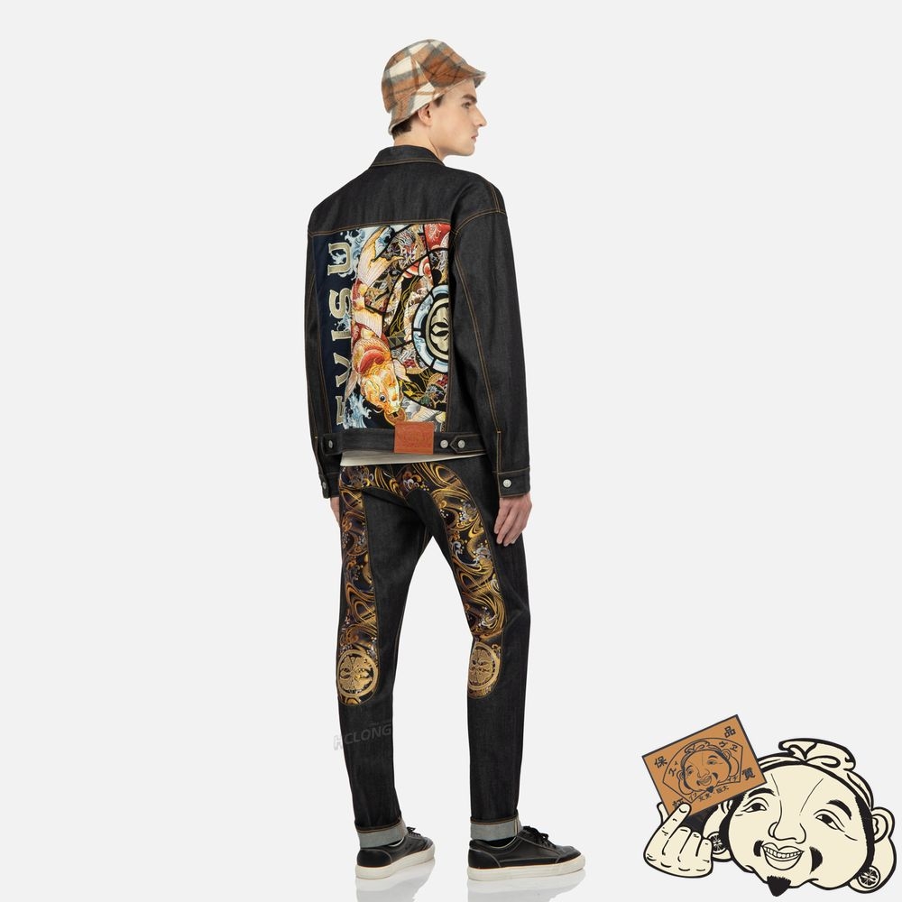 Men Evisu JACQUARD DAICOCK INSERT CARROT-FIT JEANS#2017 Indigo | 034BZVDNC