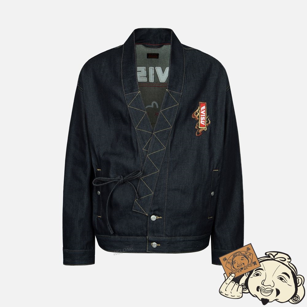 Men Evisu JAPANESE-GRAPHIC KAMON APPLIQUÉ DENIM KIMONO Indigo | 296OEIDNA