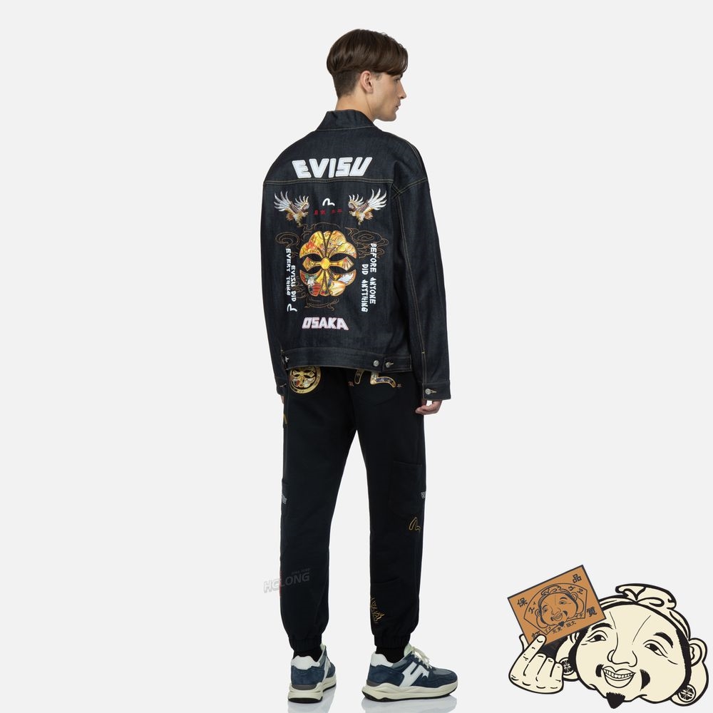 Men Evisu JAPANESE-GRAPHIC KAMON APPLIQUÉ DENIM KIMONO Indigo | 296OEIDNA