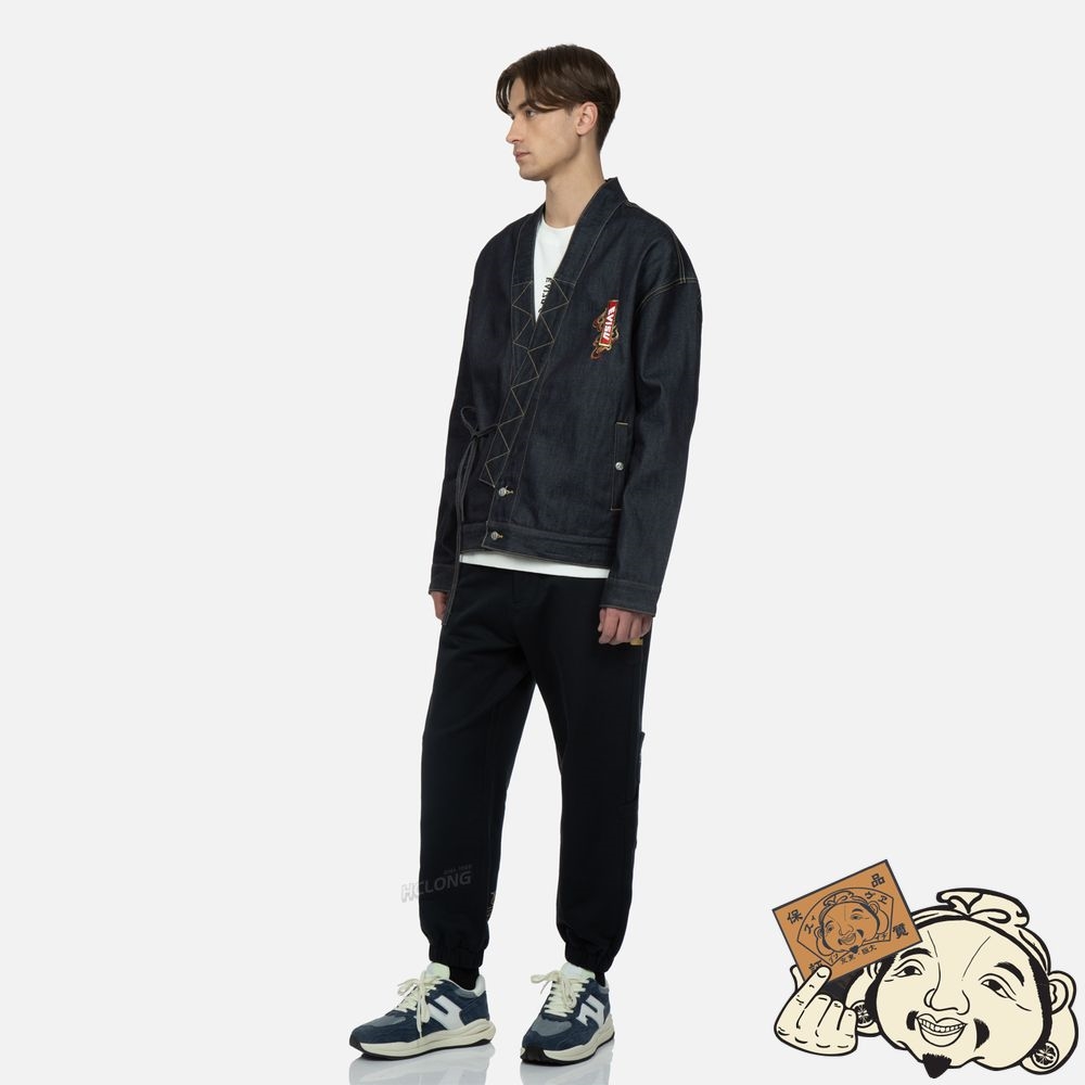 Men Evisu JAPANESE-GRAPHIC KAMON APPLIQUÉ DENIM KIMONO Indigo | 296OEIDNA