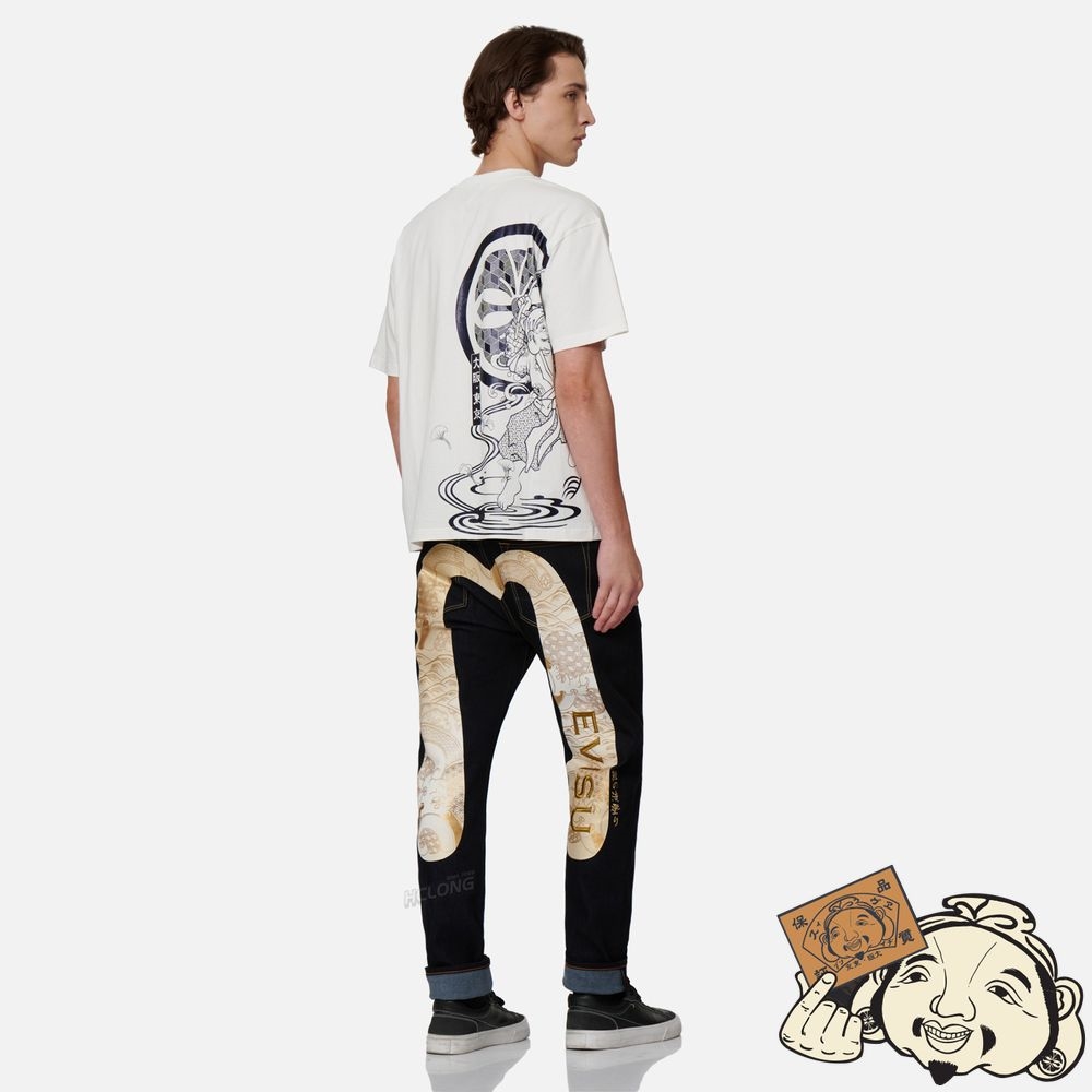 Men Evisu JAPANESE-PATTERN DAICOCK PRINT CARROT-FIT JEANS #2017 Indigo | 964MUTHGR