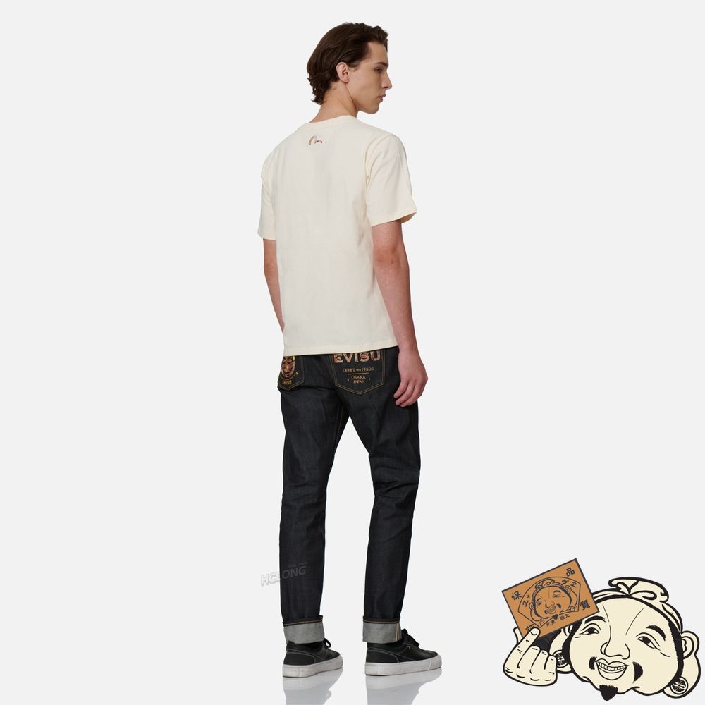 Men Evisu JAPANESE-PATTERN KAMON AND LOGO EMBROIDERY CARROT-FIT JEANS #2017 Indigo | 312HGASUX