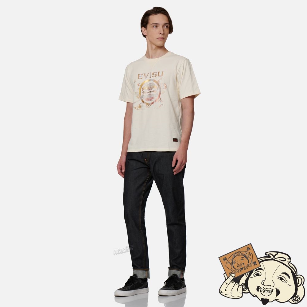 Men Evisu JAPANESE-PATTERN KAMON AND LOGO EMBROIDERY CARROT-FIT JEANS #2017 Indigo | 312HGASUX