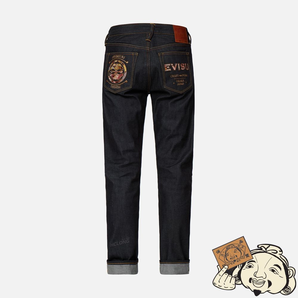 Men Evisu JAPANESE-PATTERN KAMON AND LOGO EMBROIDERY CARROT-FIT JEANS #2017 Indigo | 312HGASUX