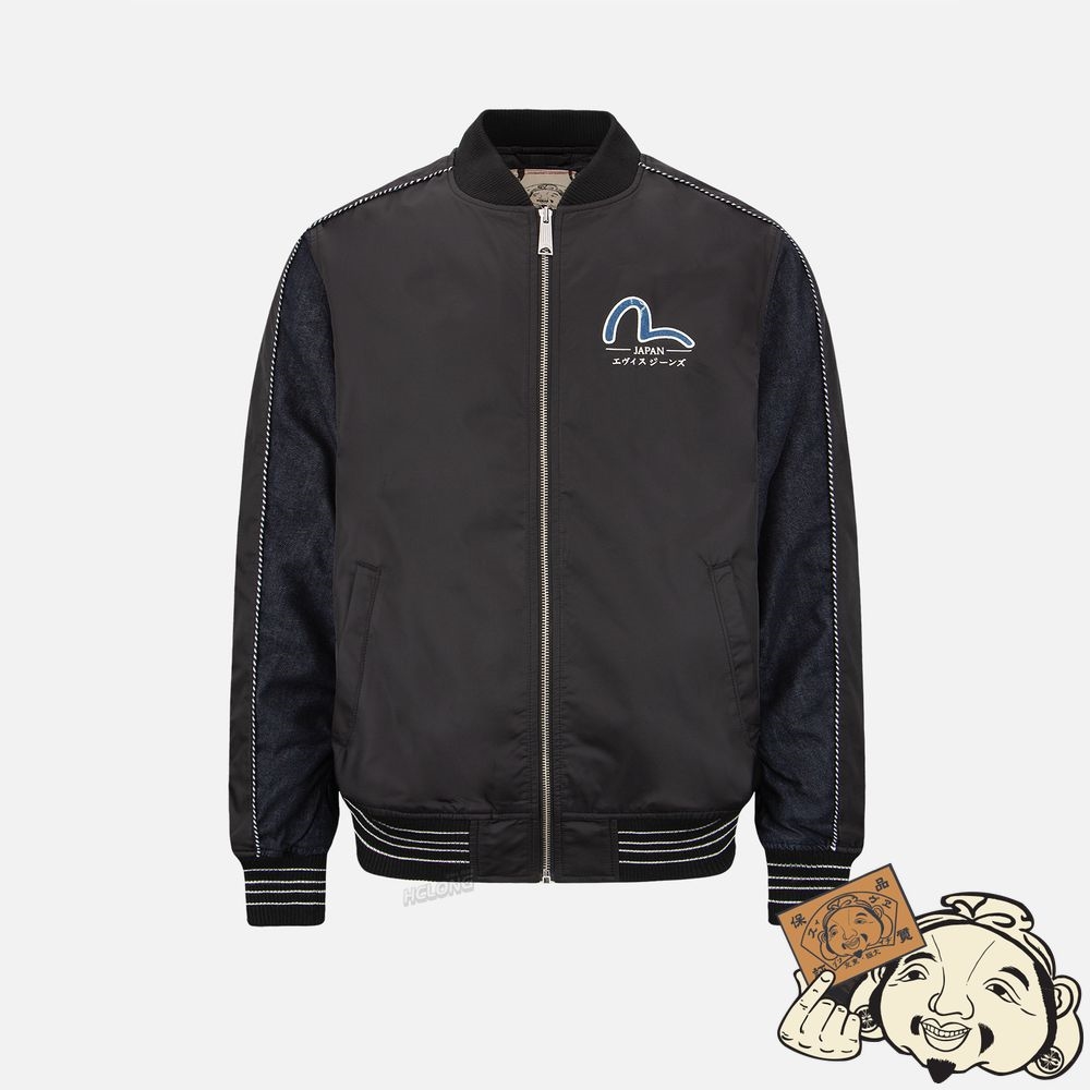 Men Evisu JAPANESE-PATTERN KAMON APPLIQUÉ PADDED BOMBER JACKET Noir | 681UTGLPY