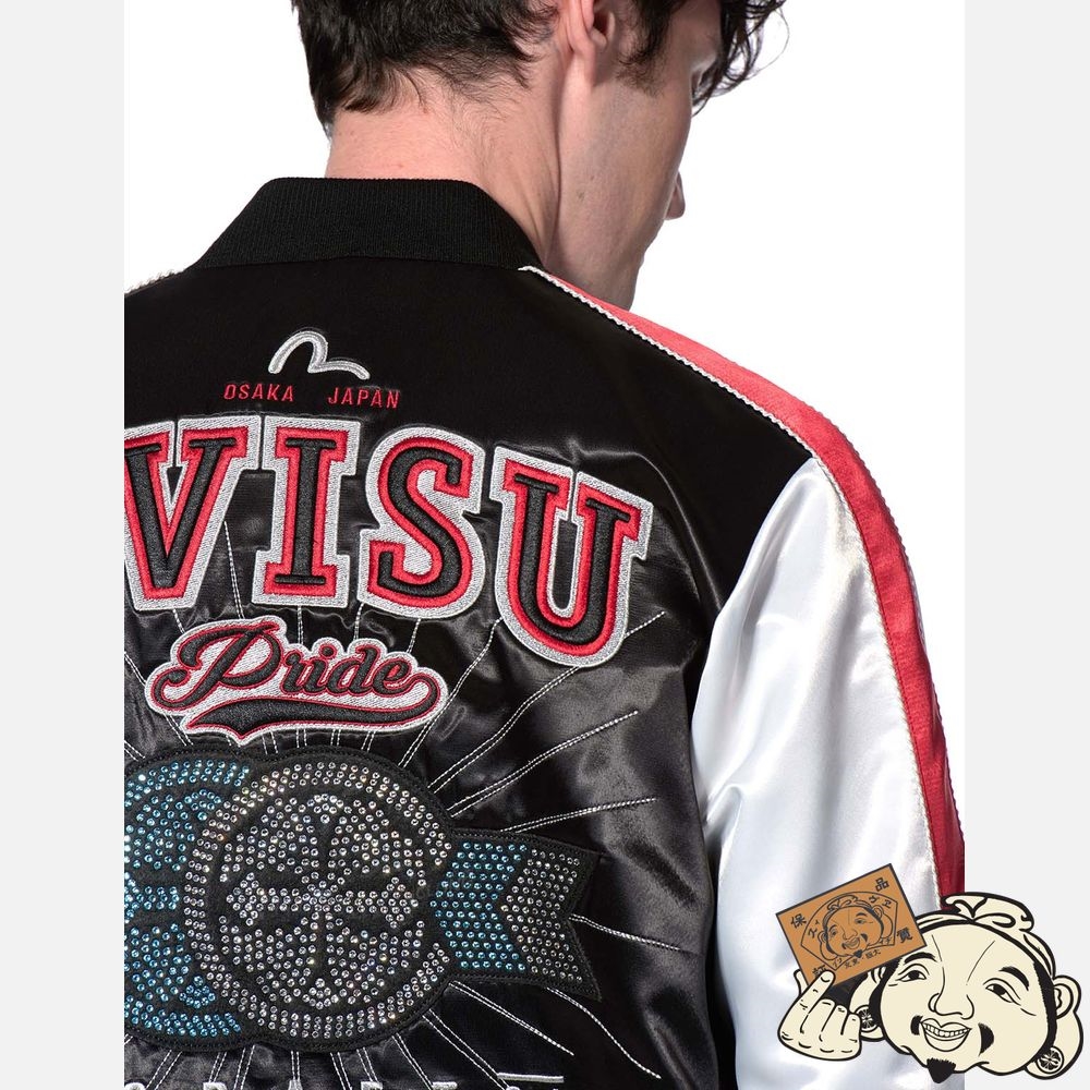 Men Evisu KAMON AND ARROW UNISEX SOUVENIR JACKET EMBELLISHED WITH CRYSTALS BY PRECIOSA Noir | 605HCTXKW