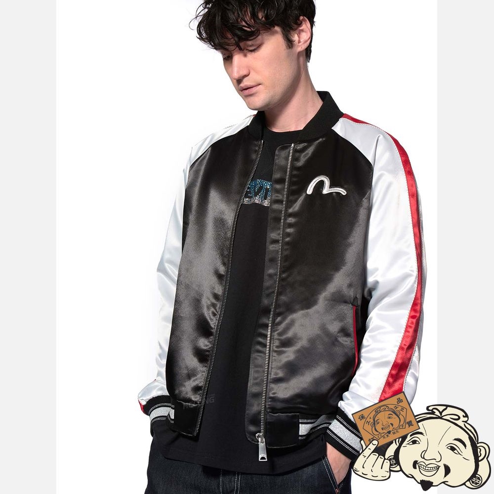 Men Evisu KAMON AND ARROW UNISEX SOUVENIR JACKET EMBELLISHED WITH CRYSTALS BY PRECIOSA Noir | 605HCTXKW