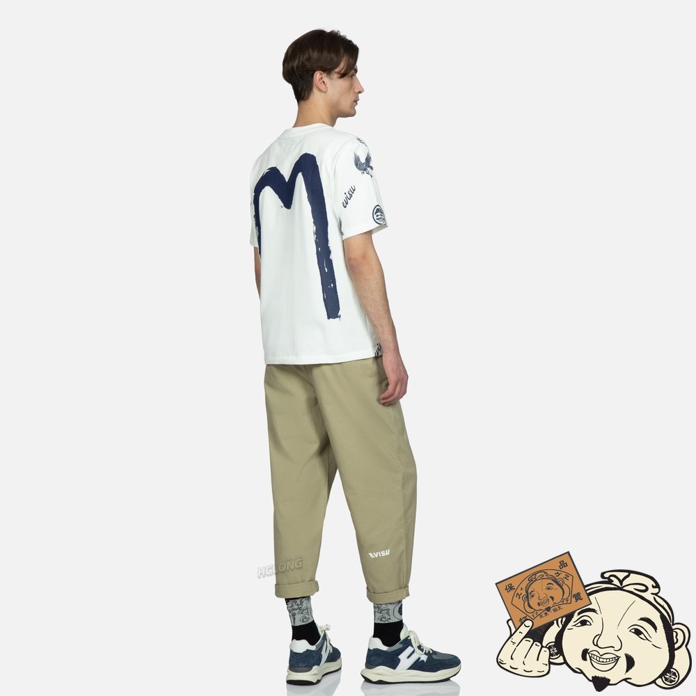 Men Evisu KAMON AND EAGLE ALLOVER PRINT T-SHIRT Blanche | 102UCIXKF