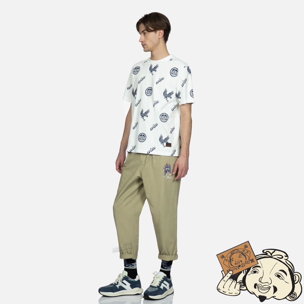 Men Evisu KAMON AND EAGLE ALLOVER PRINT T-SHIRT Blanche | 102UCIXKF