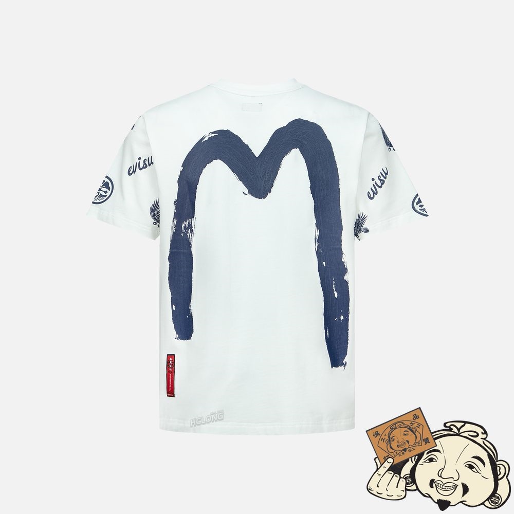 Men Evisu KAMON AND EAGLE ALLOVER PRINT T-SHIRT Blanche | 102UCIXKF