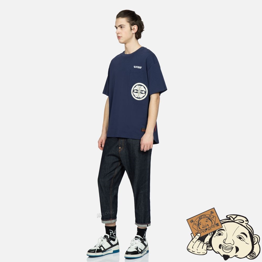 Men Evisu KAMON AND EAGLE-PATTERN BRUSHSTROKE DAICOCK PRINT CROPPED-FIT JEANS #2027 Indigo | 367ACZHLT
