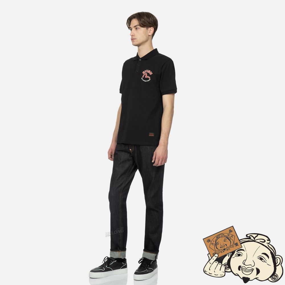 Men Evisu KAMON AND GRAFFITI LOGO PRINT CARROT-FIT DENIM JEANS #2017 Indigo | 436MOXAYS