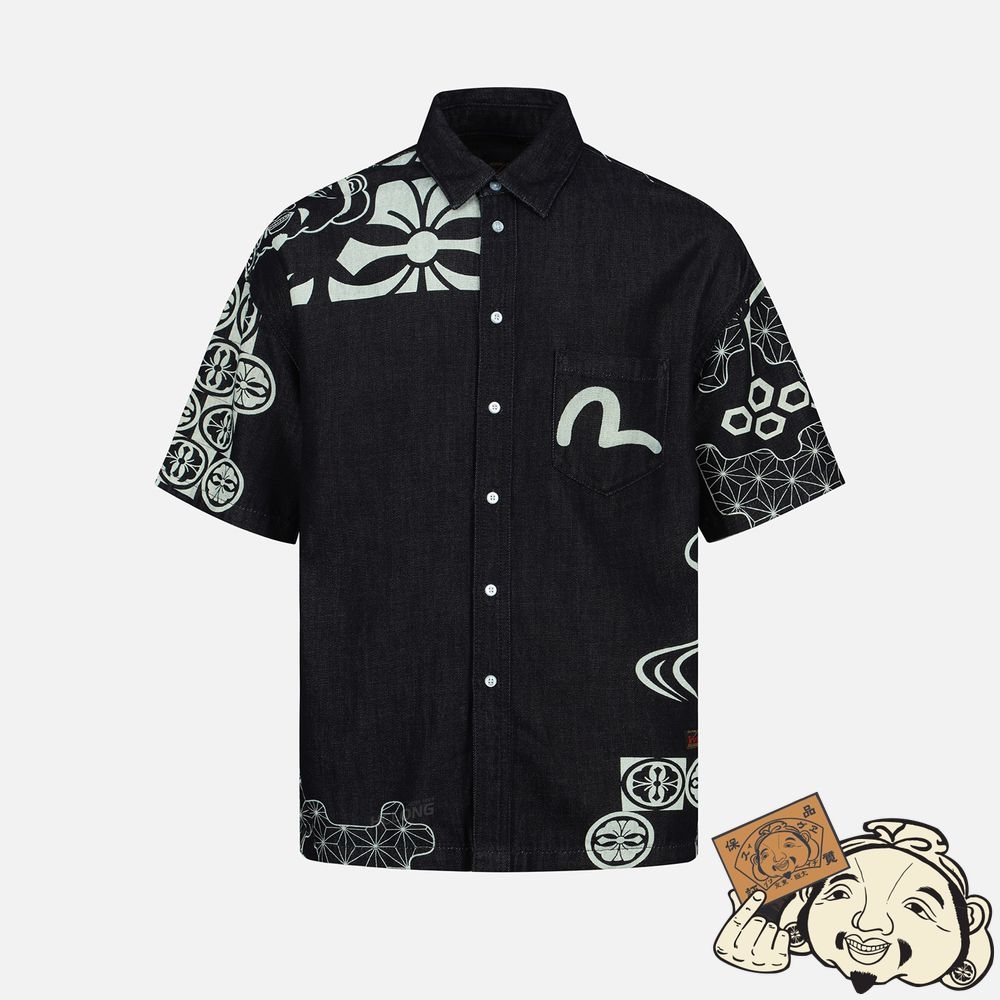 Men Evisu KAMON AND SEAGULL PRINT DENIM SHIRT Indigo | 783PYTKSZ