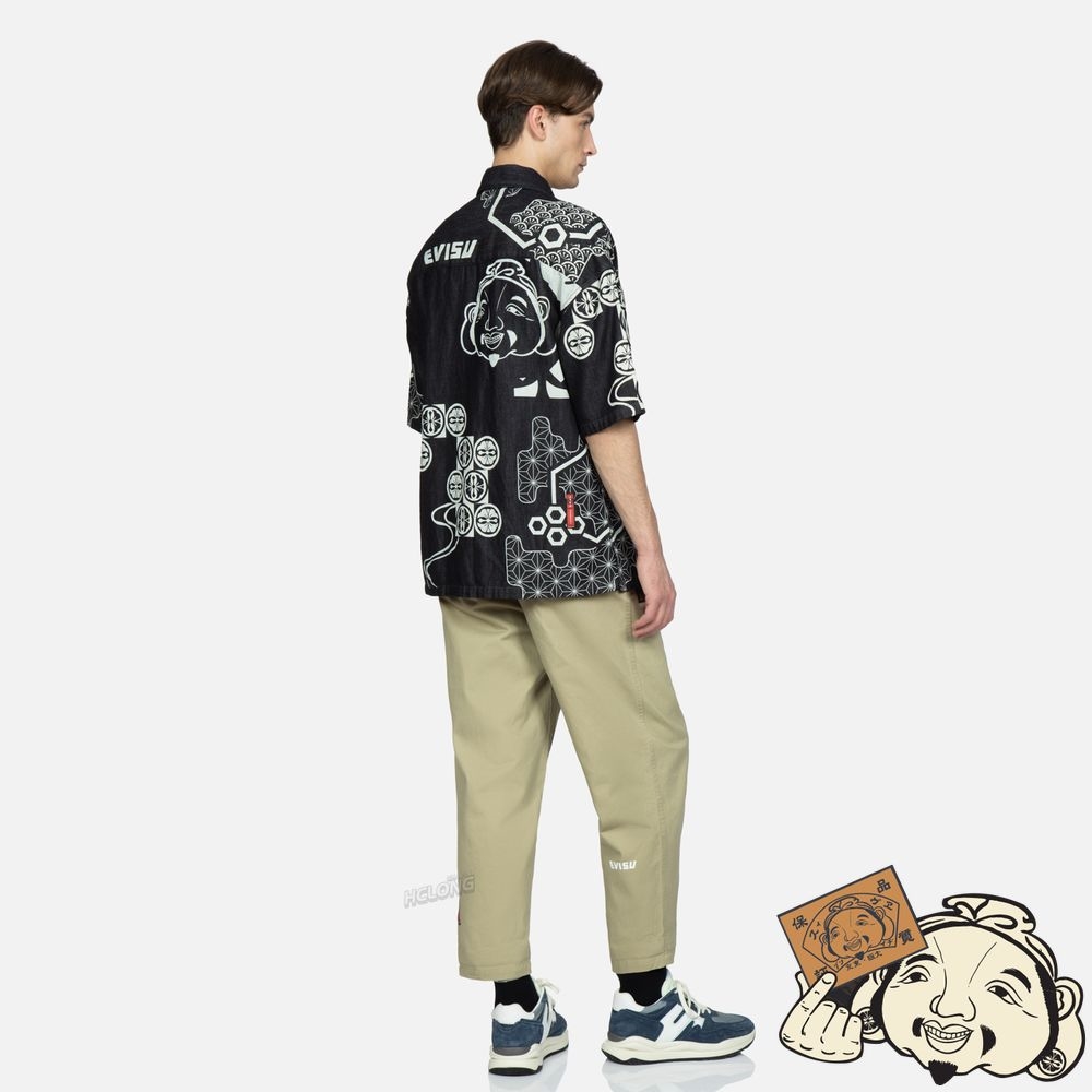 Men Evisu KAMON AND SEAGULL PRINT DENIM SHIRT Indigo | 783PYTKSZ