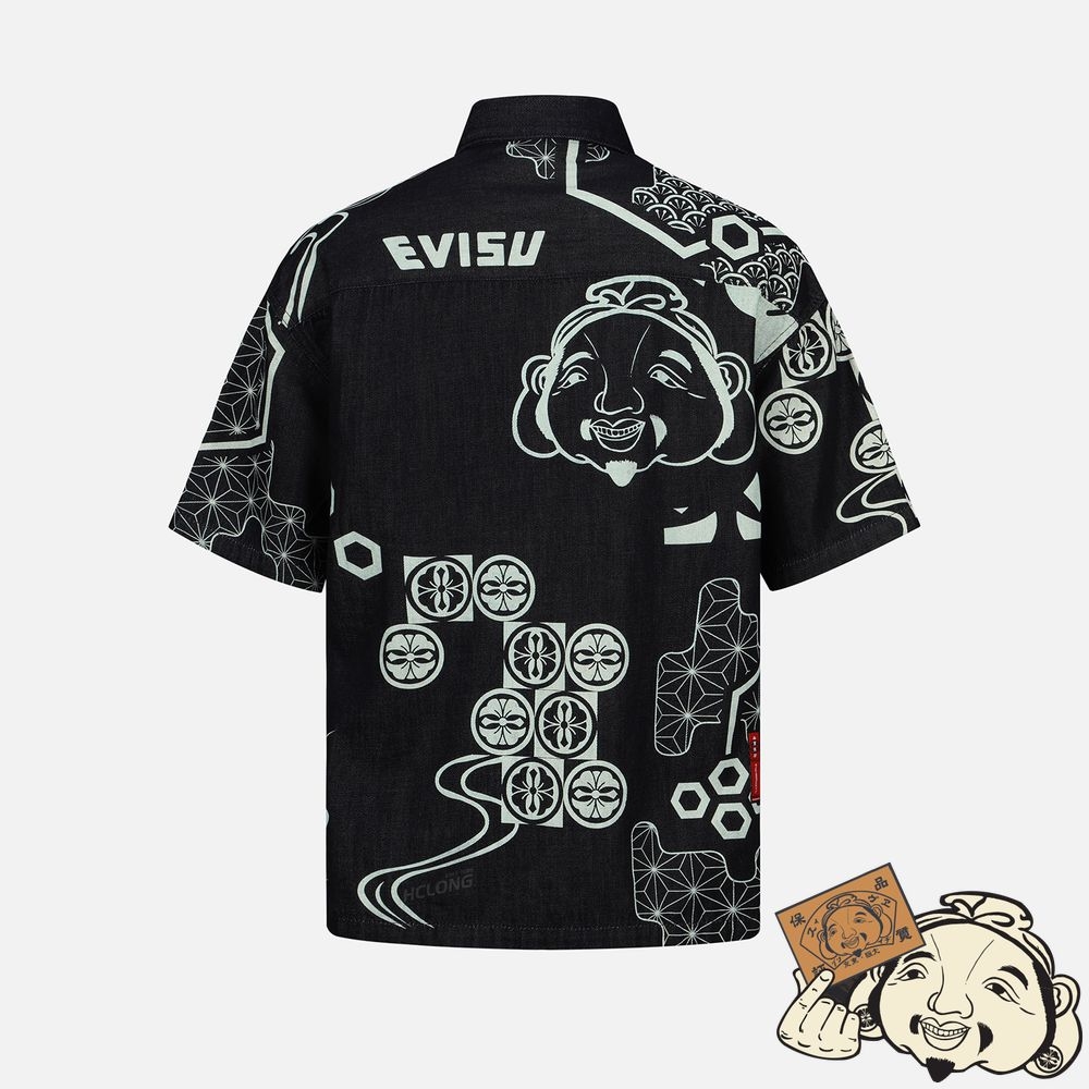 Men Evisu KAMON AND SEAGULL PRINT DENIM SHIRT Indigo | 783PYTKSZ