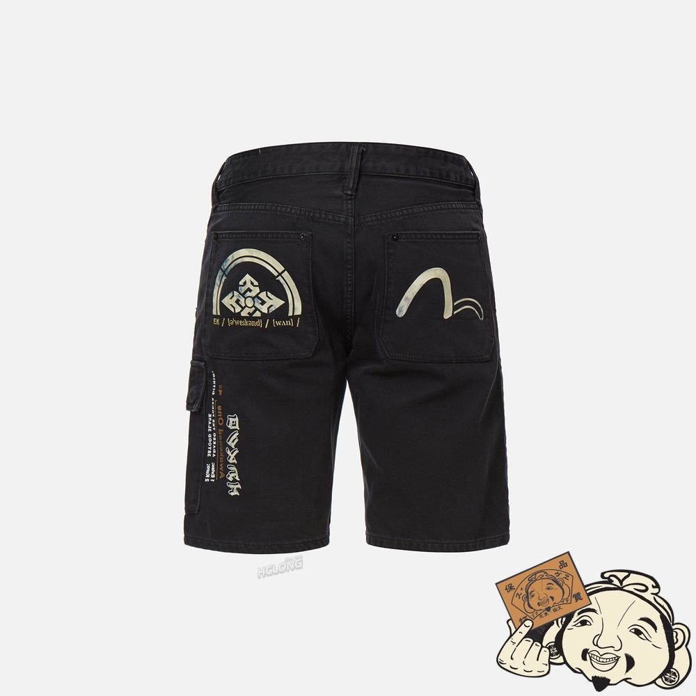 Men Evisu KAMON AND SEAGULL PRINT DENIM SHORTS Noir | 849QKFDUG