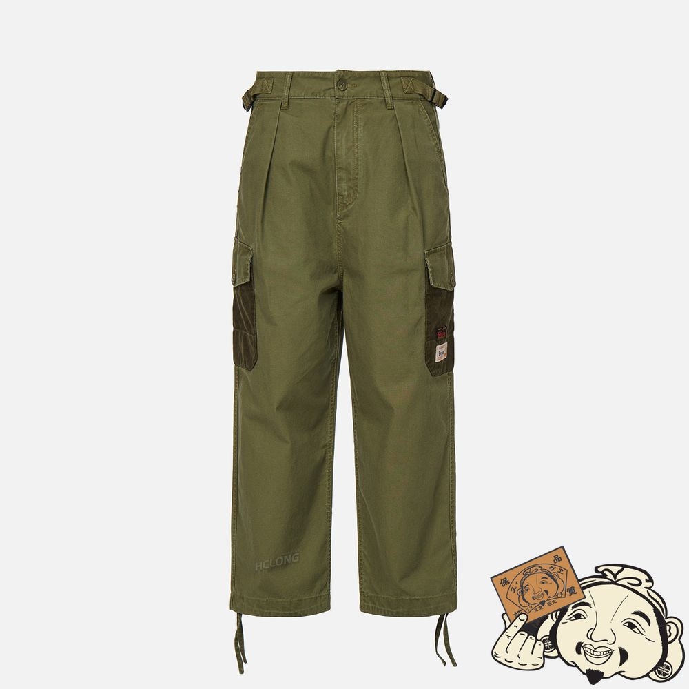 Men Evisu KAMON APPLIQUÉ FABRIC BLOCKING CARGO PANTS Vert | 682EHCGSM