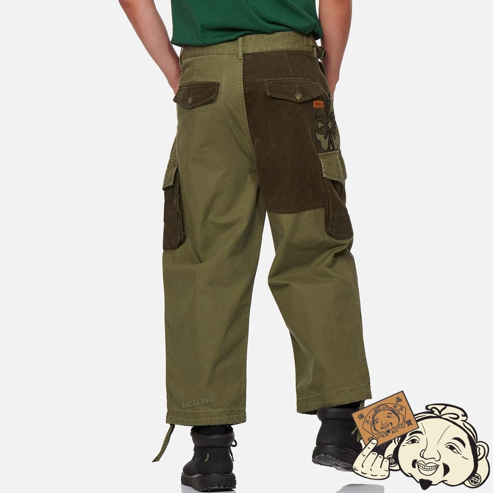 Men Evisu KAMON APPLIQUÉ FABRIC BLOCKING CARGO PANTS Vert | 682EHCGSM