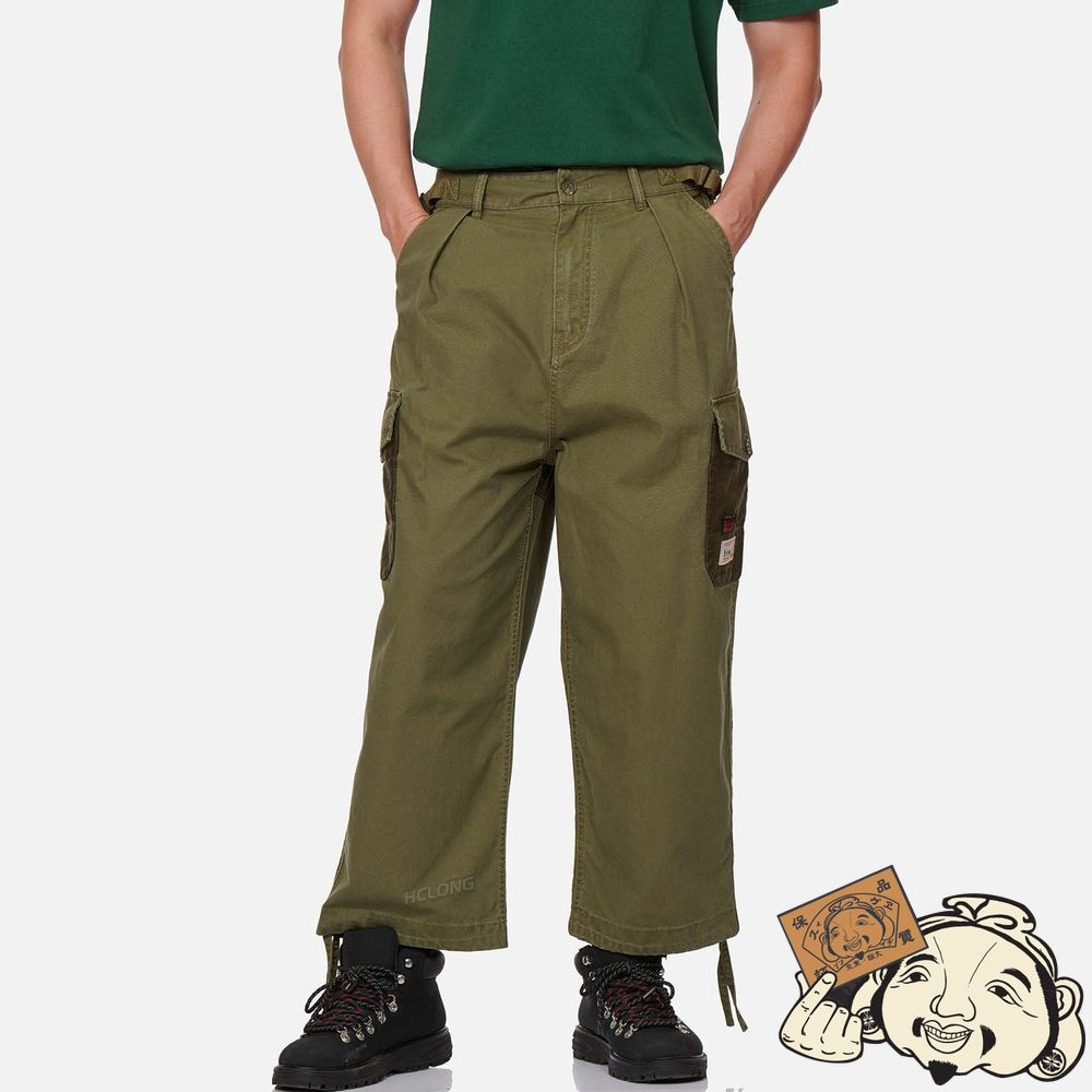 Men Evisu KAMON APPLIQUÉ FABRIC BLOCKING CARGO PANTS Vert | 682EHCGSM