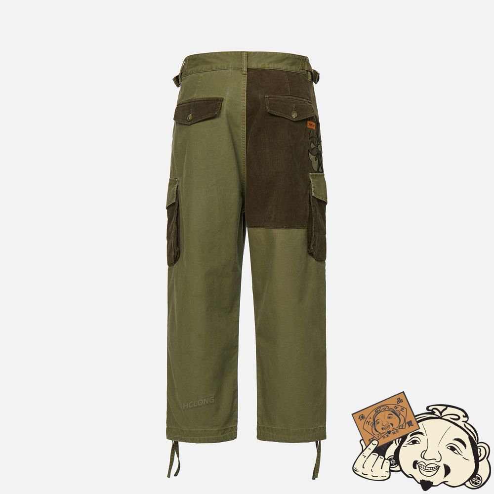Men Evisu KAMON APPLIQUÉ FABRIC BLOCKING CARGO PANTS Vert | 682EHCGSM