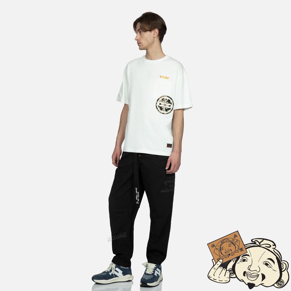 Men Evisu KAMON BROCADE APPLIQUÉ POCKET T-SHIRT Blanche | 741NOEJRK