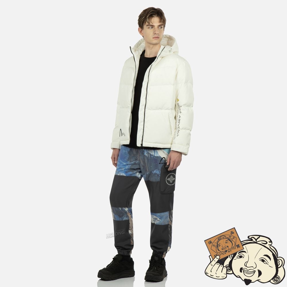Men Evisu KAMON EMBOSSED DOWN JACKET Blanche | 071CKQHJM