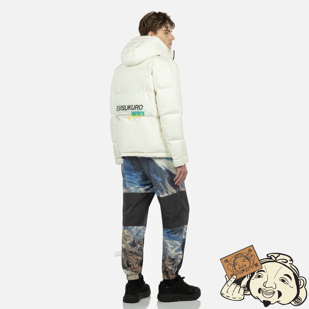 Men Evisu KAMON EMBOSSED DOWN JACKET Blanche | 071CKQHJM