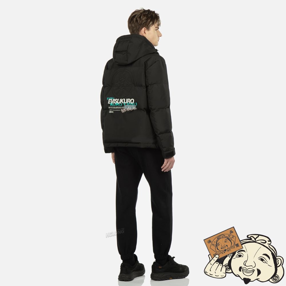 Men Evisu KAMON EMBOSSED DOWN JACKET Noir | 965HNZYOT