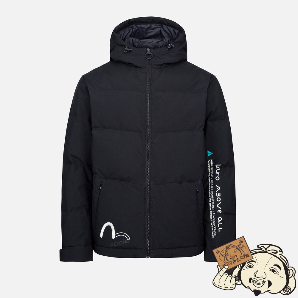 Men Evisu KAMON EMBOSSED DOWN JACKET Noir | 965HNZYOT