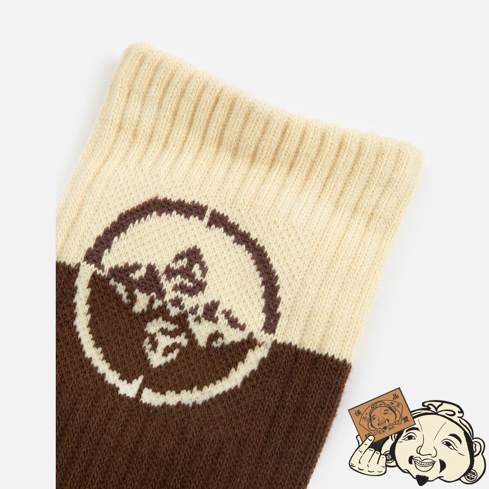 Men Evisu KAMON JACQUARD COLOR-BLOCKING LONG SOCKS Kaki | 759IHSVKZ