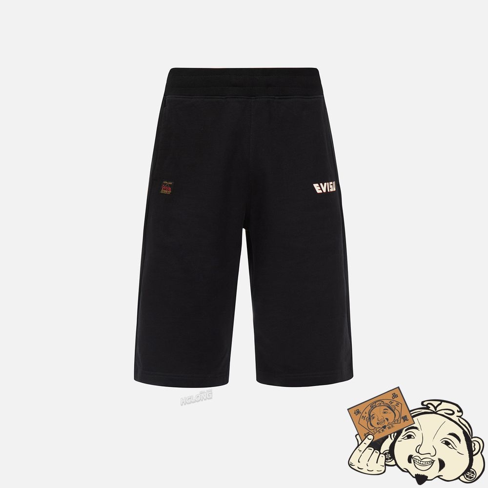 Men Evisu KAMON PRINT SWEAT SHORTS Noir | 570HAMBFS