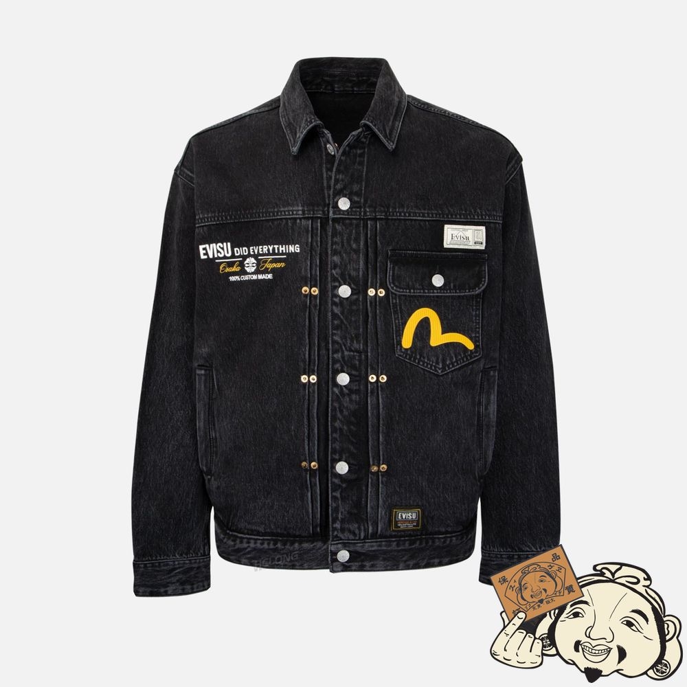 Men Evisu KANJI PRINT DENIM JACKET Noir | 341SXORNA