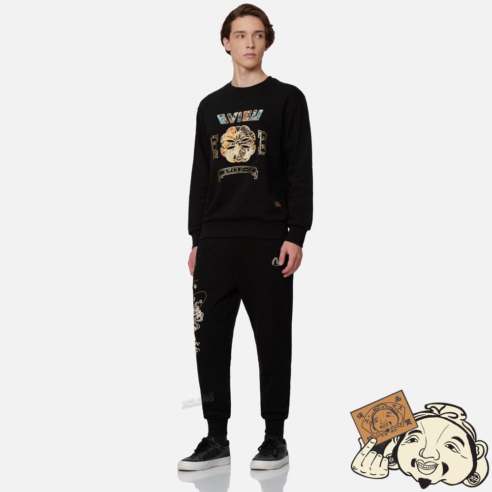 Men Evisu KOI AND WAVE PATTERN KAMON PRINT SWEATSHIRT Noir | 156RGOYFI