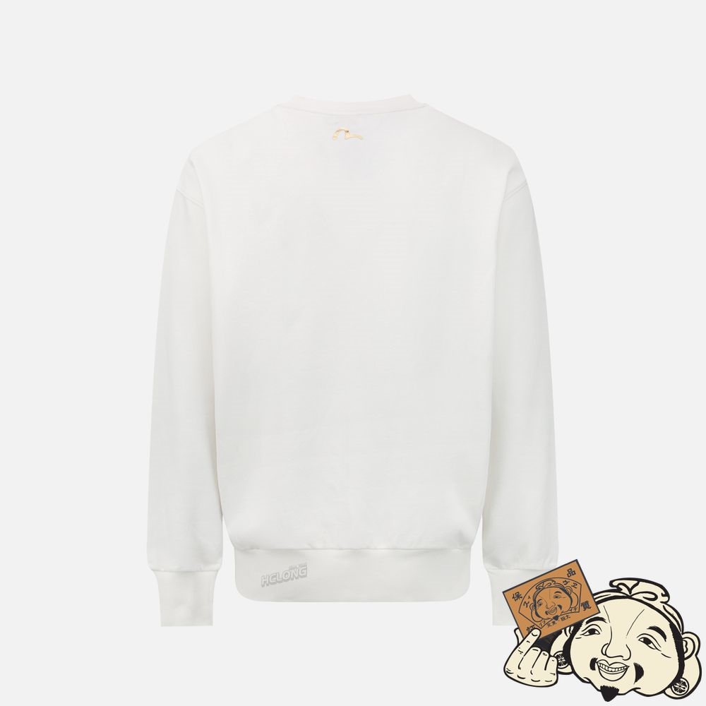 Men Evisu KOI AND WAVE PATTERN KAMON PRINT SWEATSHIRT Blanche | 379BDFNYG
