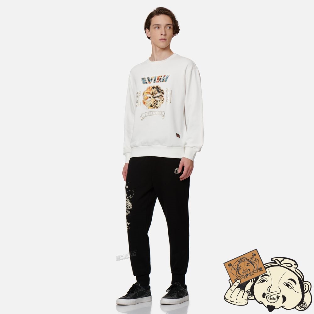 Men Evisu KOI AND WAVE PATTERN KAMON PRINT SWEATSHIRT Blanche | 379BDFNYG