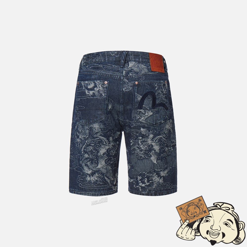 Men Evisu KOMAINU JACQUARD DENIM SHORTS Indigo | 139MISVCD