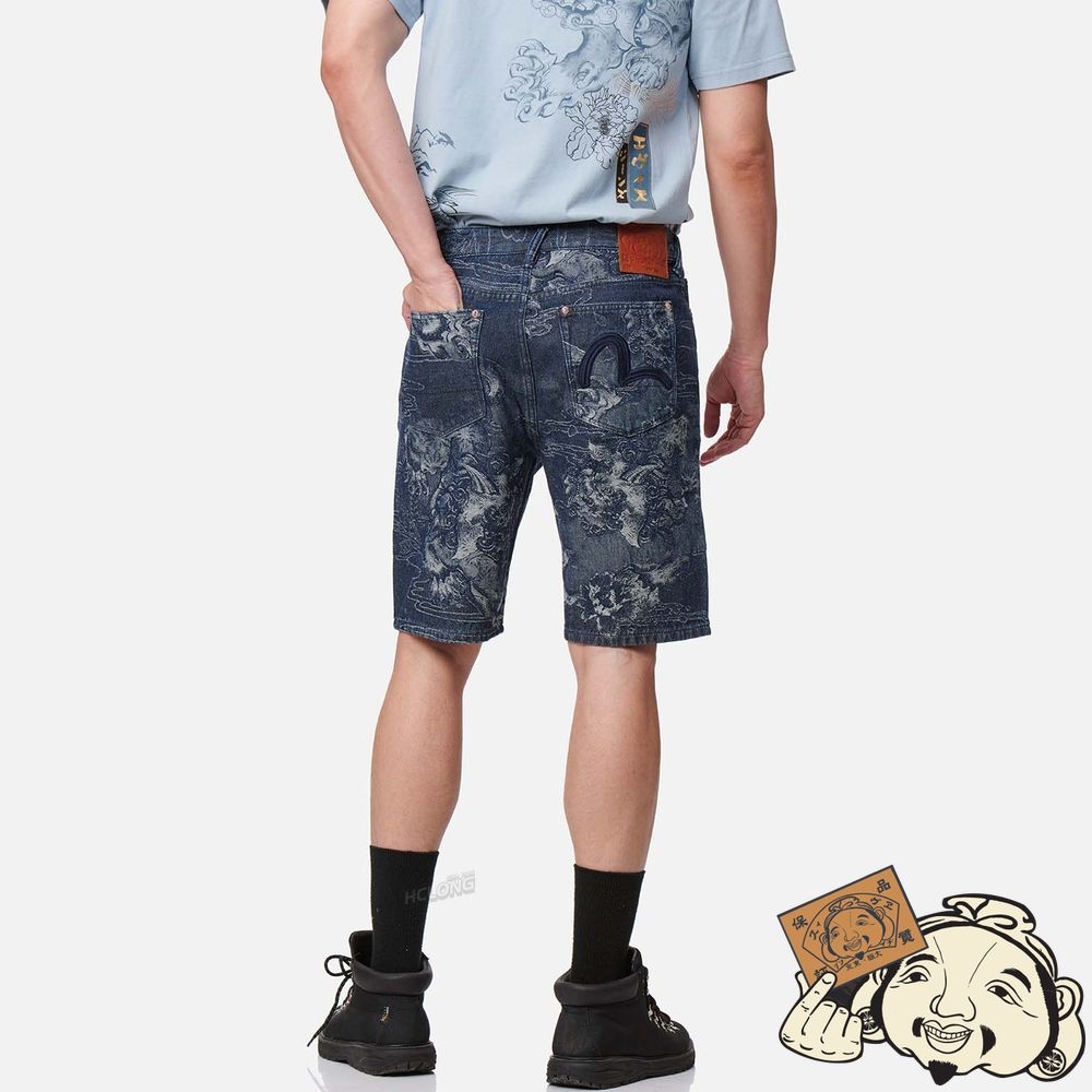 Men Evisu KOMAINU JACQUARD DENIM SHORTS Indigo | 139MISVCD